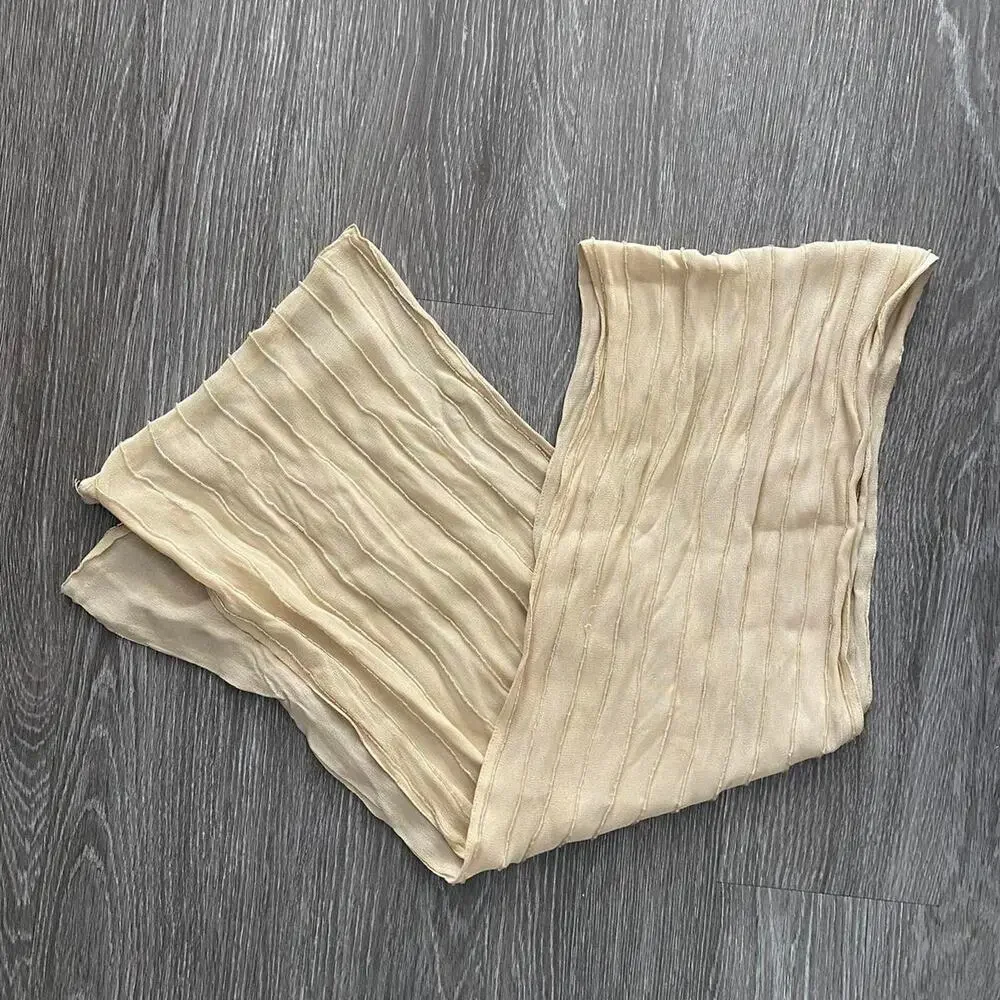 Vintage tan chiffon beaded embroidered scarf